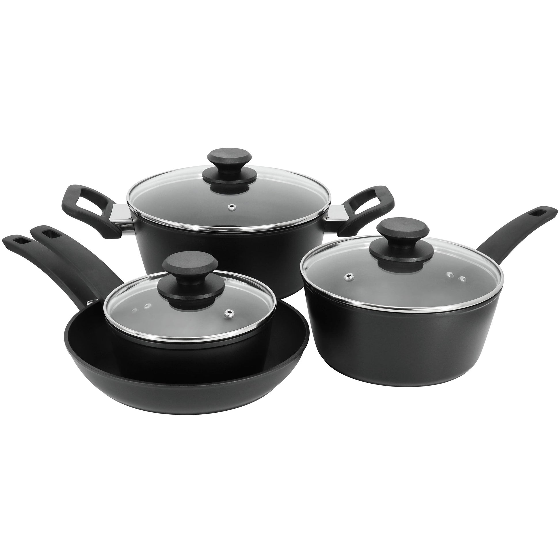 Oster Connelly 7 Piece Textured Nonstick Aluminum Cookware Set in Black W2B