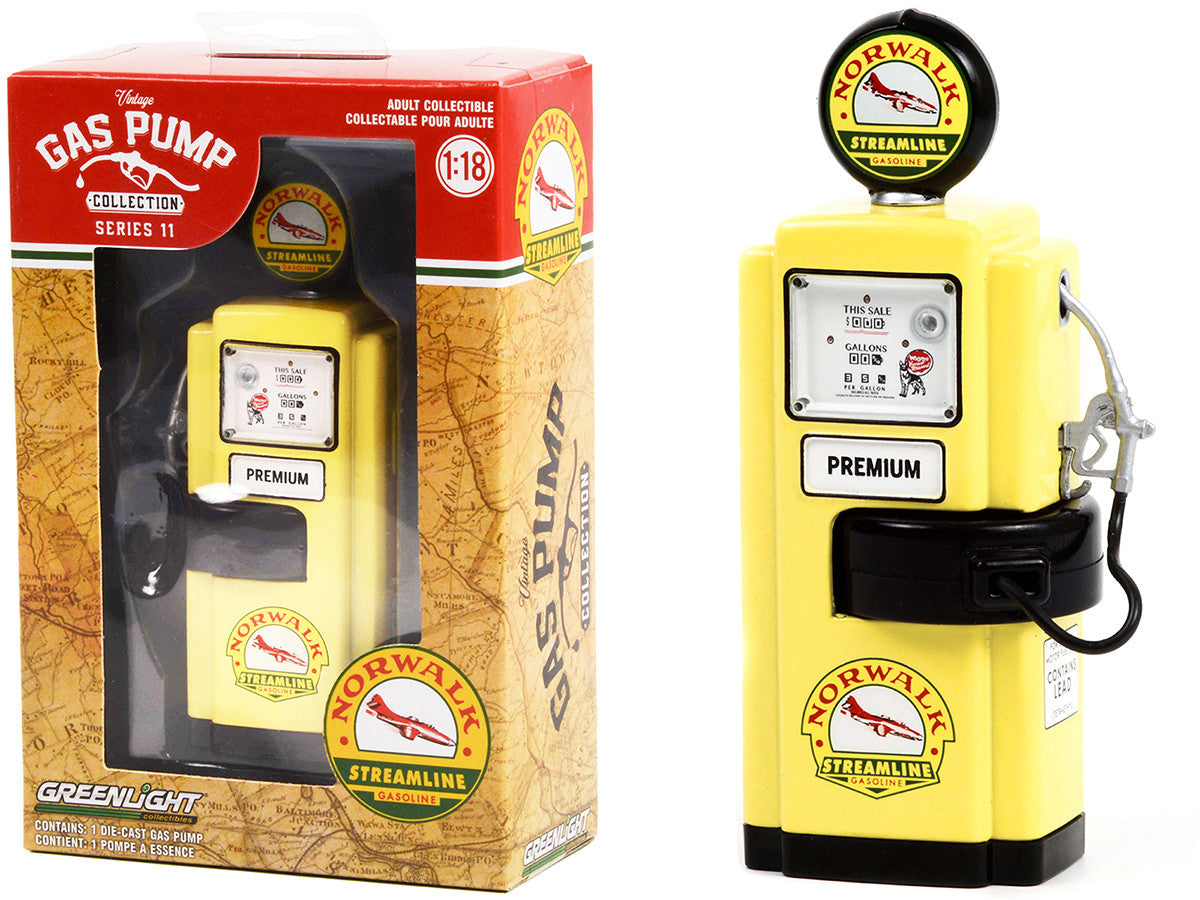 1948 Wayne 100-A Gas Pump "Norwalk Gasoline" Yellow and Black "Vintage Gas Pumps" Series 11 1/18 Diecast Model by Greenlight Greenlight