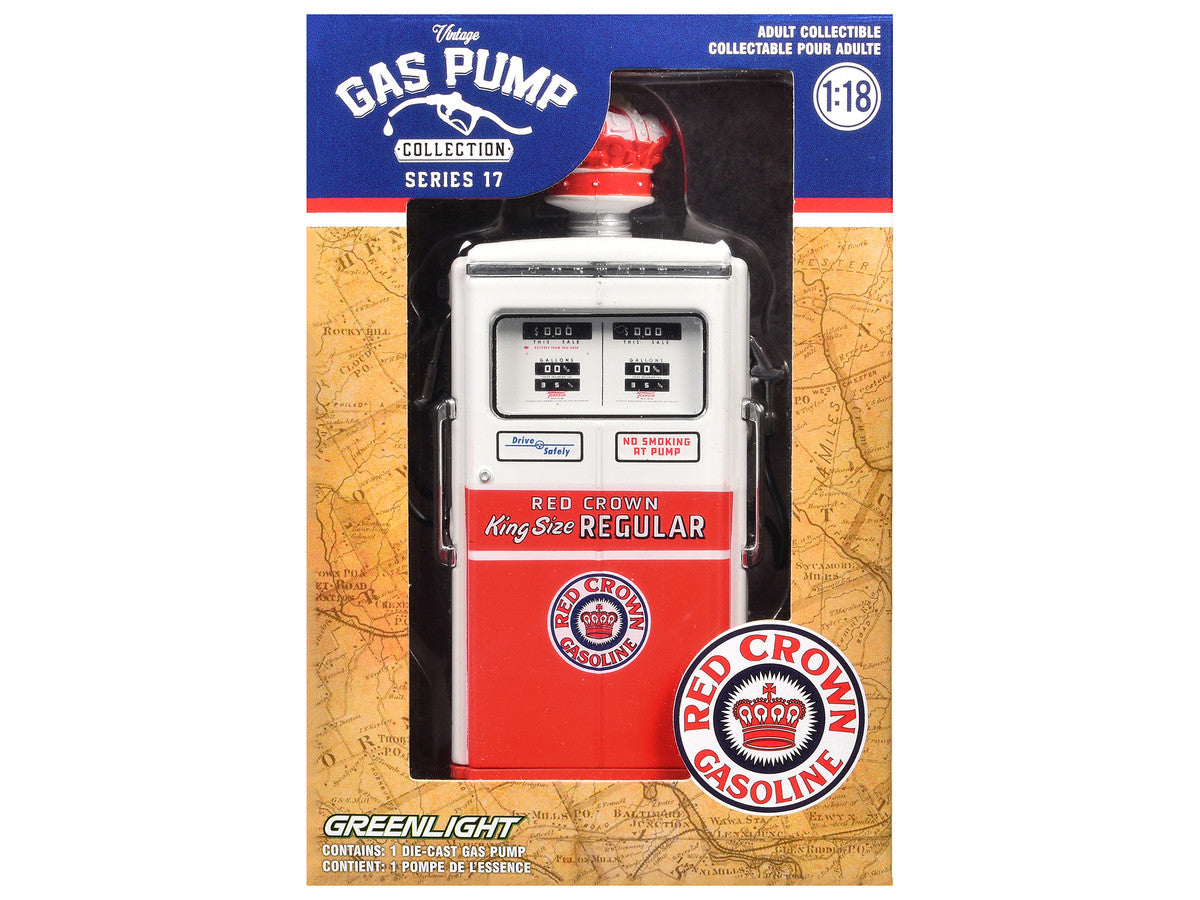 1954 Tokheim 350 Twin Gas Pump "Red Crown Gasoline" White and Red "Vintage Gas Pumps" Series 17 1/18 Diecast Replica by Greenlight Greenlight