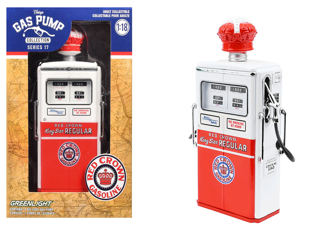 1954 Tokheim 350 Twin Gas Pump "Red Crown Gasoline" White and Red "Vintage Gas Pumps" Series 17 1/18 Diecast Replica by Greenlight Greenlight