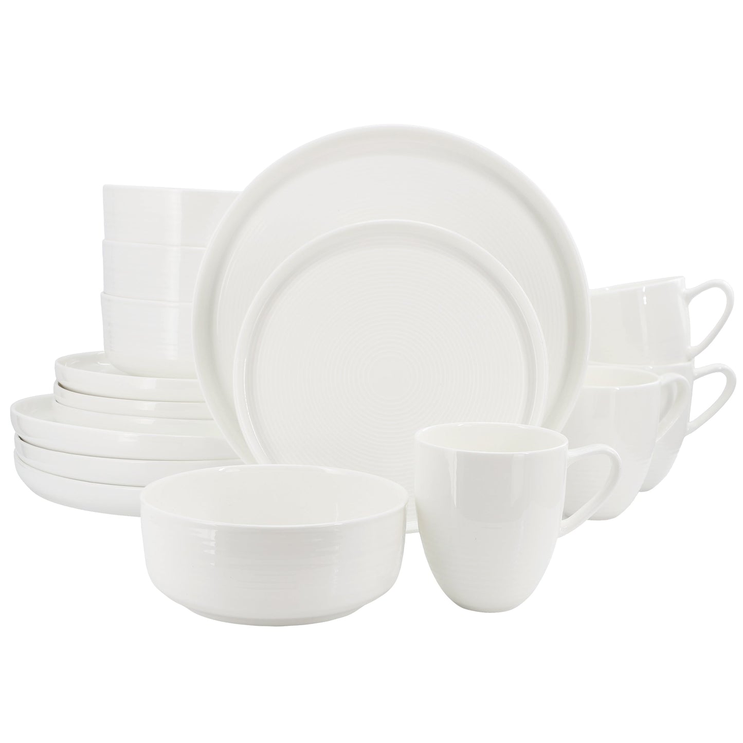 Gibson Elite Annual Rings 16 Piece Bone China Dinnerware Set in White W2B