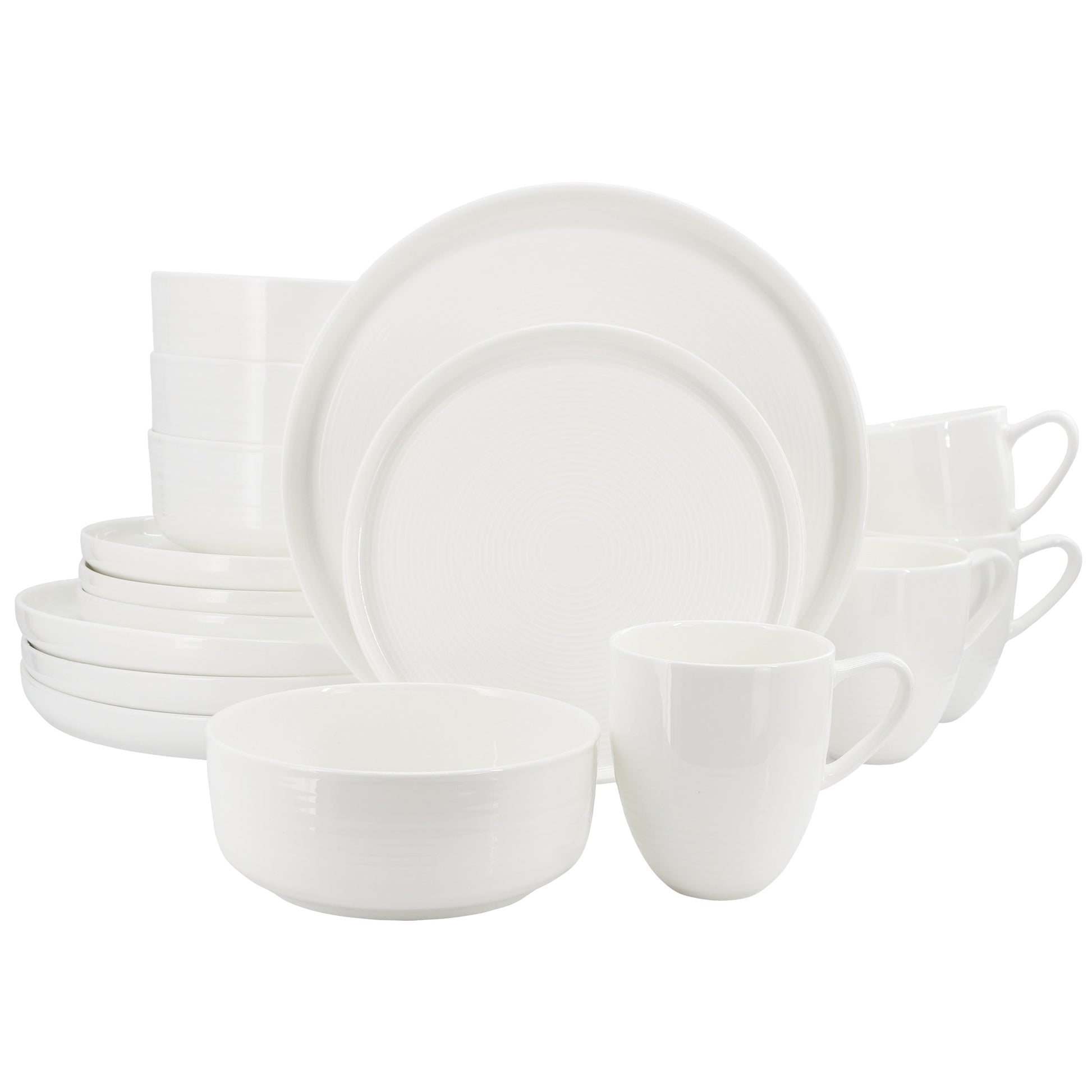Gibson Elite Annual Rings 16 Piece Bone China Dinnerware Set in White W2B