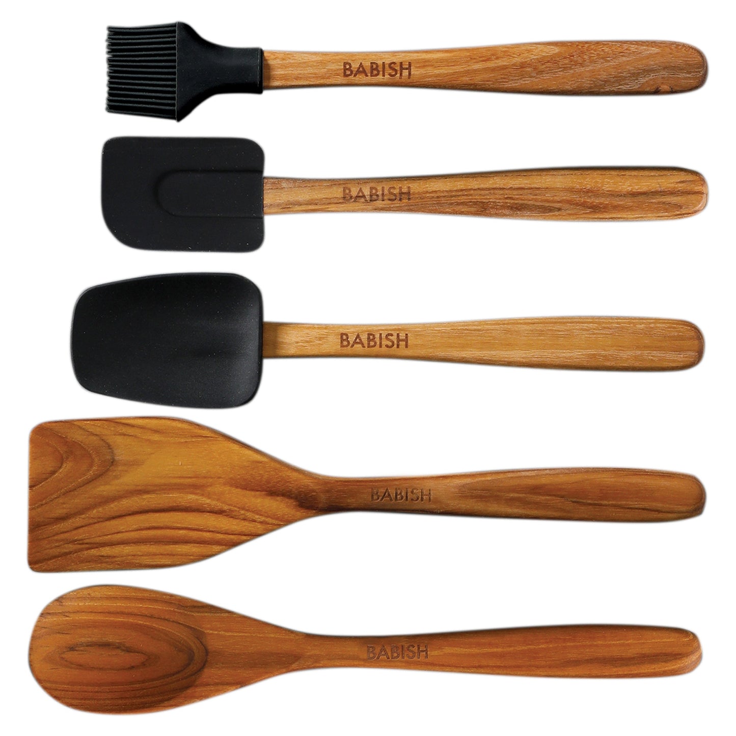 Babish 5 Piece Wood and Silicone Essential Kitchen Tool Set in Brown W2B