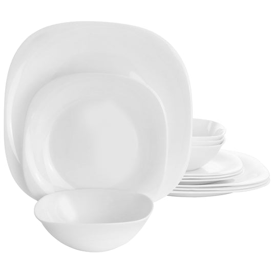Ultra by Gibson Piazza 12 Piece Tempered Opal Glass Dinnerware Set in White W2B