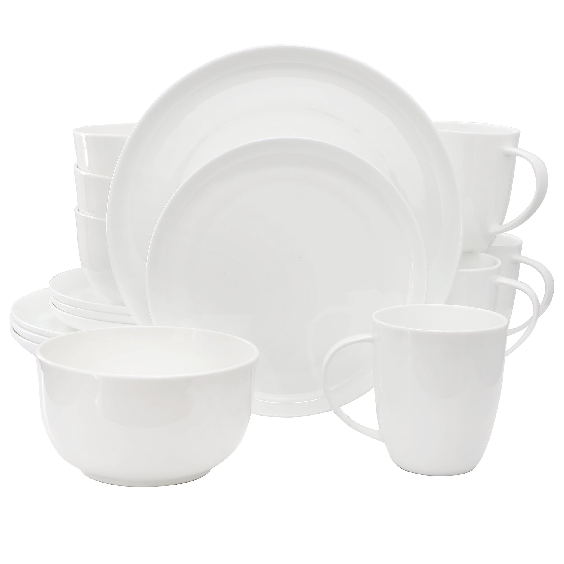 Meritage Rimmed Coupe 16 Piece Round Bone China Dinnerware Set in White W2B