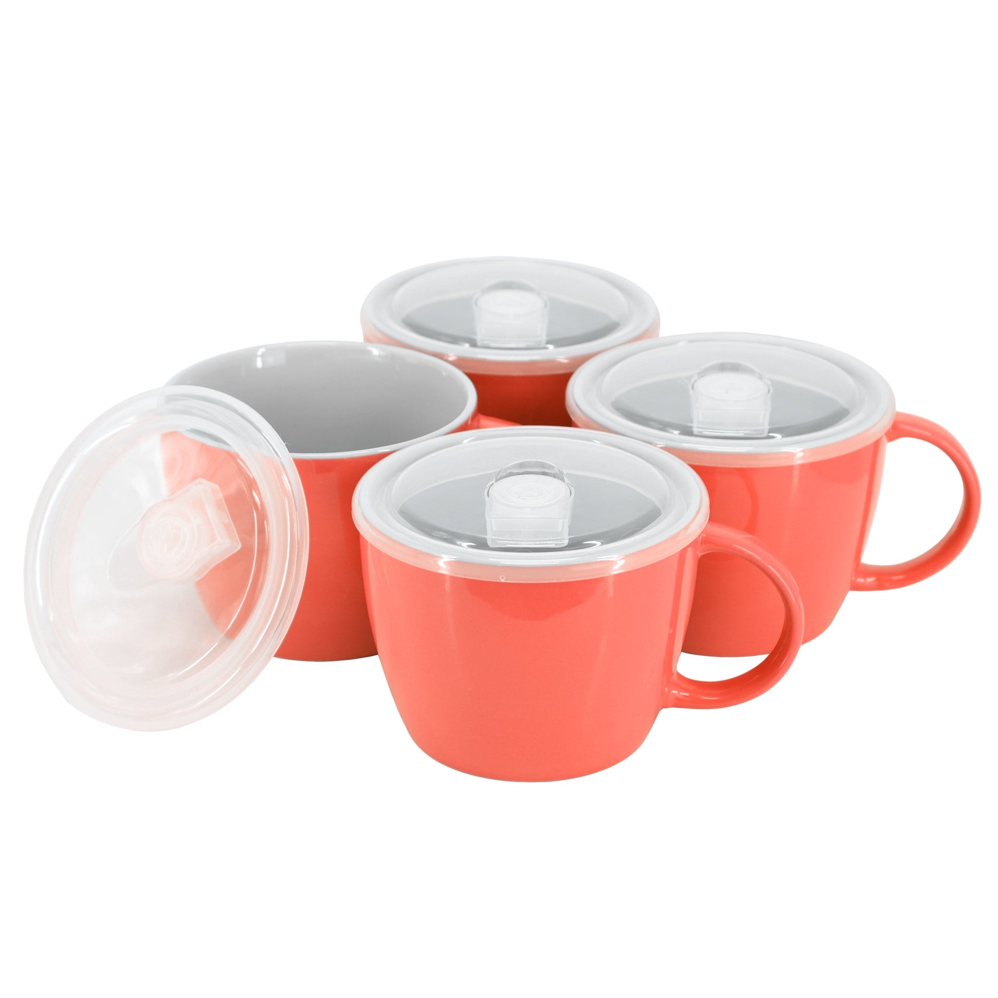 Gibson Home On The Go 4 Piece 25 Ounce Stoneware Soup Cup Set with Lid in Red W2B