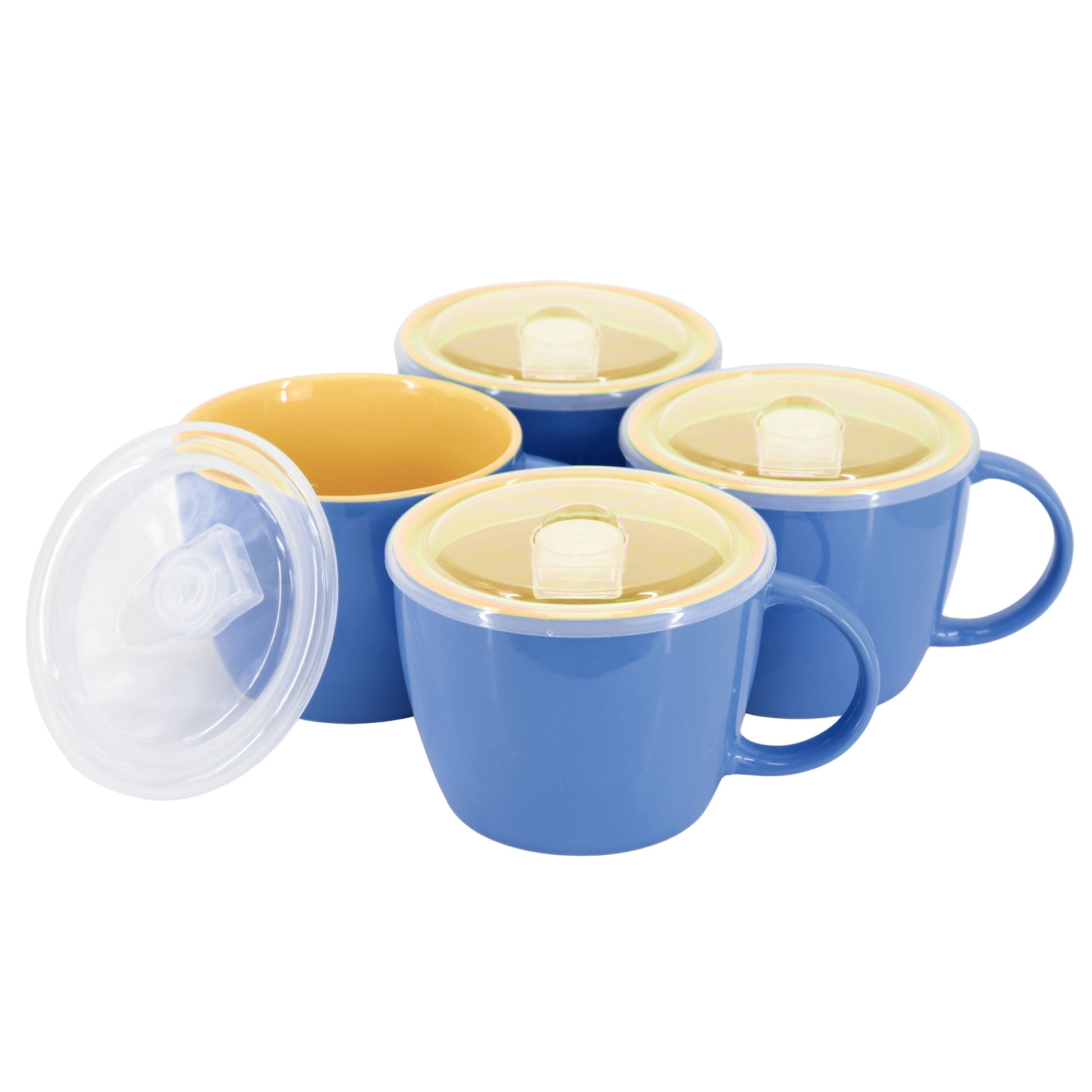Gibson Home On The Go 4 Piece 25 Ounce Stoneware Soup Cup Set with Lid in Blue W2B