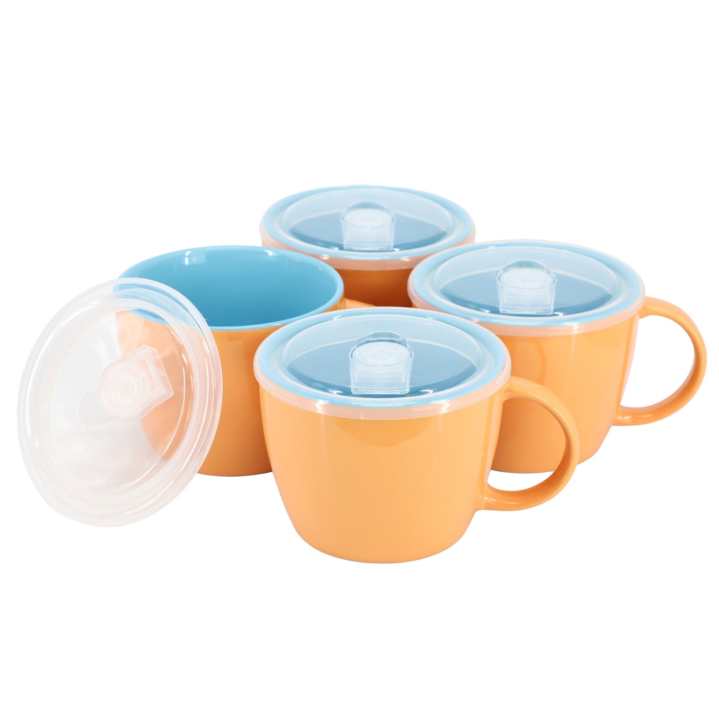 Gibson Home On The Go 4 Piece 25 Ounce Stoneware Soup Cup Set with Lid in Peach W2B