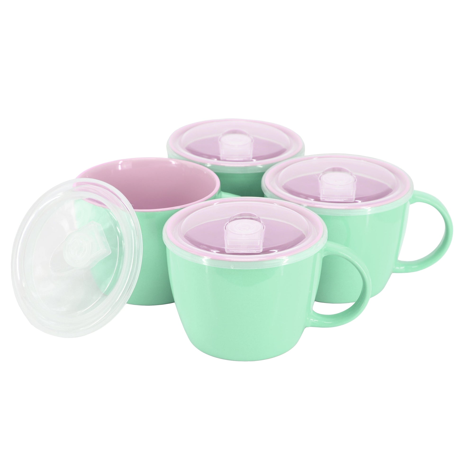 Gibson Home On The Go 4 Piece 25 Ounce Stoneware Soup Cup Set with Lid in Mint W2B