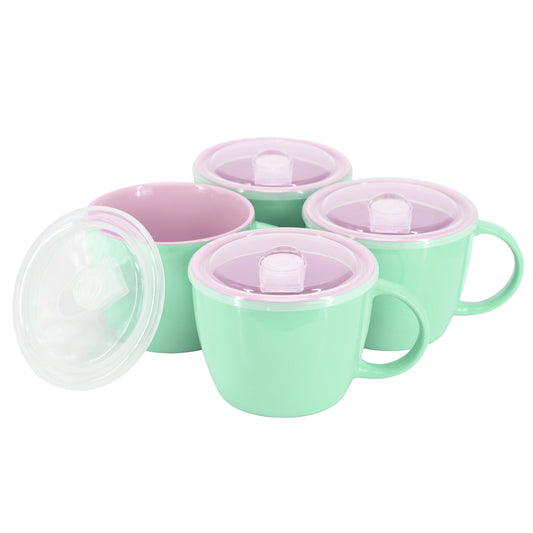 Gibson Home On The Go 4 Piece 25 Ounce Stoneware Soup Cup Set with Lid in Mint W2B