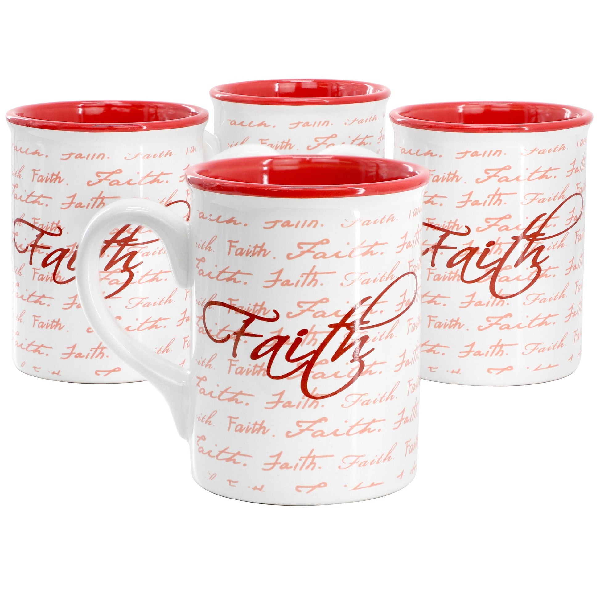 Gibson Home Inspirational Words Faith 4 Piece 16 Ounce Stoneware Mug Set in Red W2B