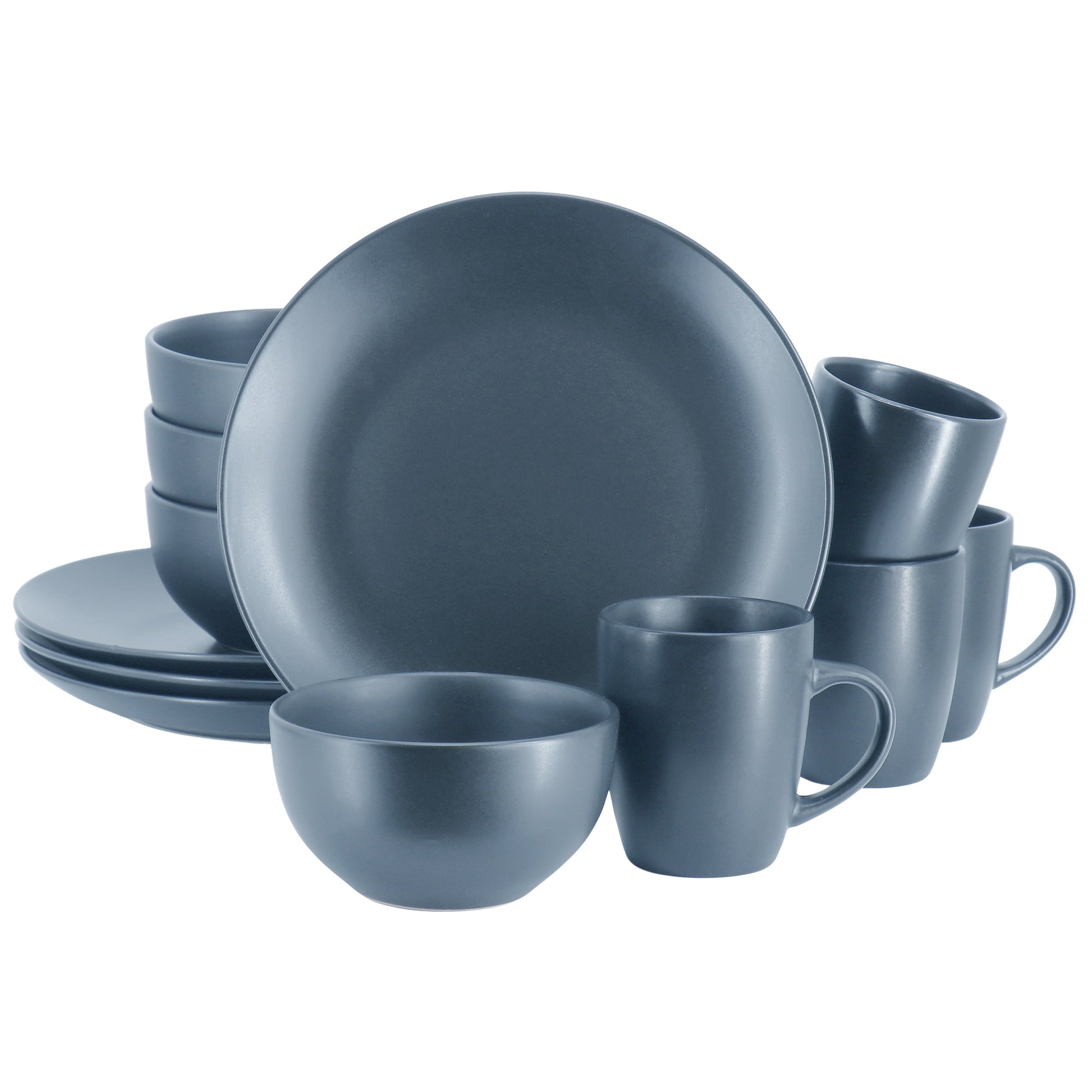 Gibson Home Everyday Plus 12 Piece Round Stoneware Dinnerware Set in Blue W2B