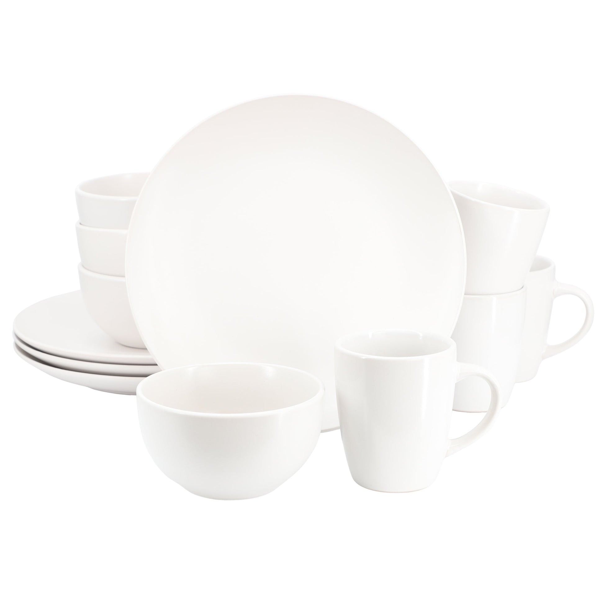 Gibson Home Everyday Plus 12 Piece Round Stoneware Dinnerware Set in White W2B