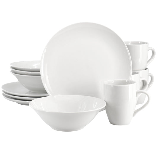 Gibson Home Wintercap 12 Piece Fine Ceramic Dinnerware Set in White W2B