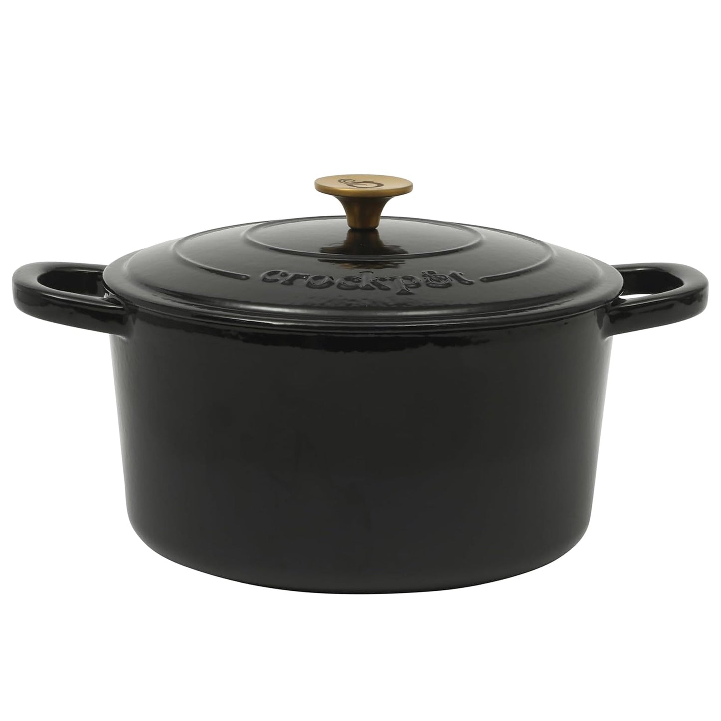 Crock Pot Artisan 7 Quart Round Enameled Cast Iron Dutch Oven in Black with Gold Handle W2B