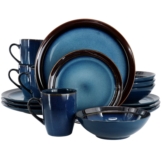 Gibson Elite 16 Piece Priya Reactive Glaze Stoneware Dinnerware Set in Blue W2B
