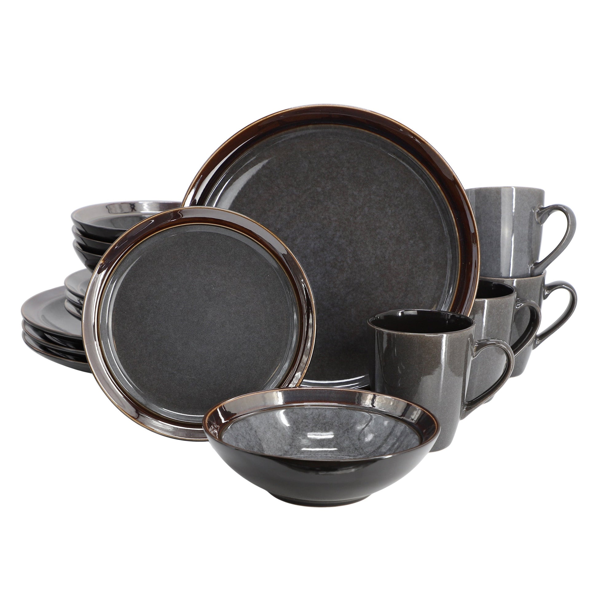 Gibson Elite Priya 16 Piece Stoneware Reactive Glaze Dinnerware Set in Grey W2B