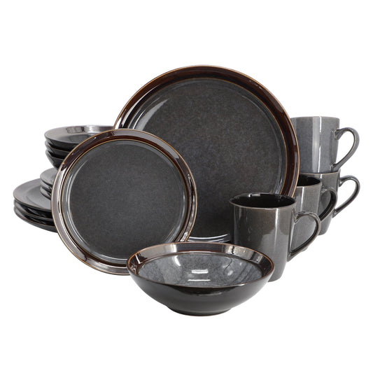Gibson Elite Priya 16 Piece Stoneware Reactive Glaze Dinnerware Set in Grey W2B