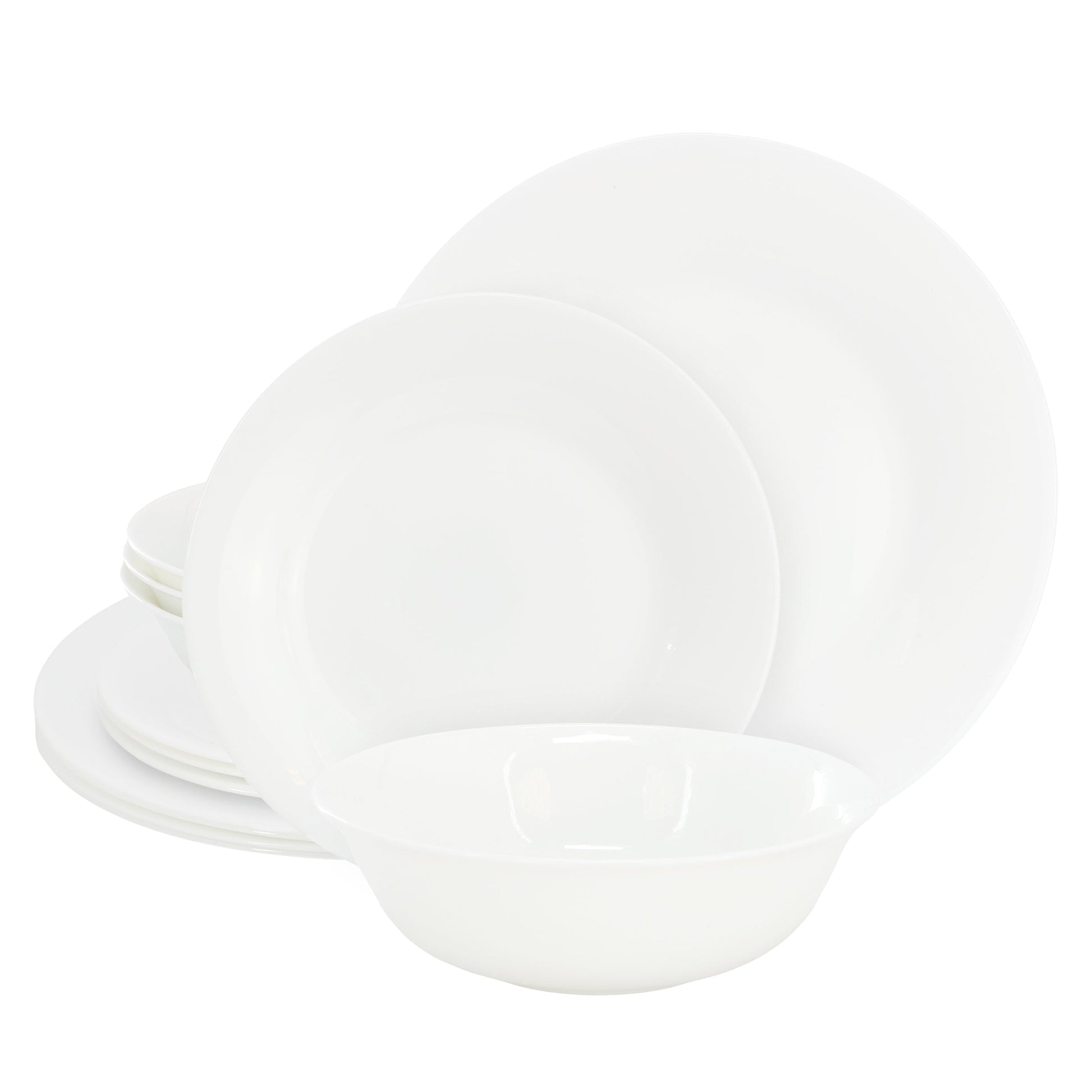 Gibson Ultra White Shadow 12 Piece Opal Glass Dinnerware Set in White W2B