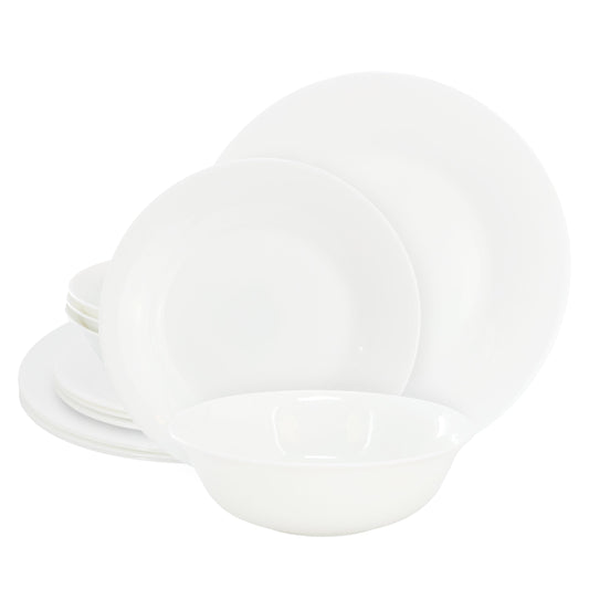 Gibson Ultra White Shadow 12 Piece Opal Glass Dinnerware Set in White W2B