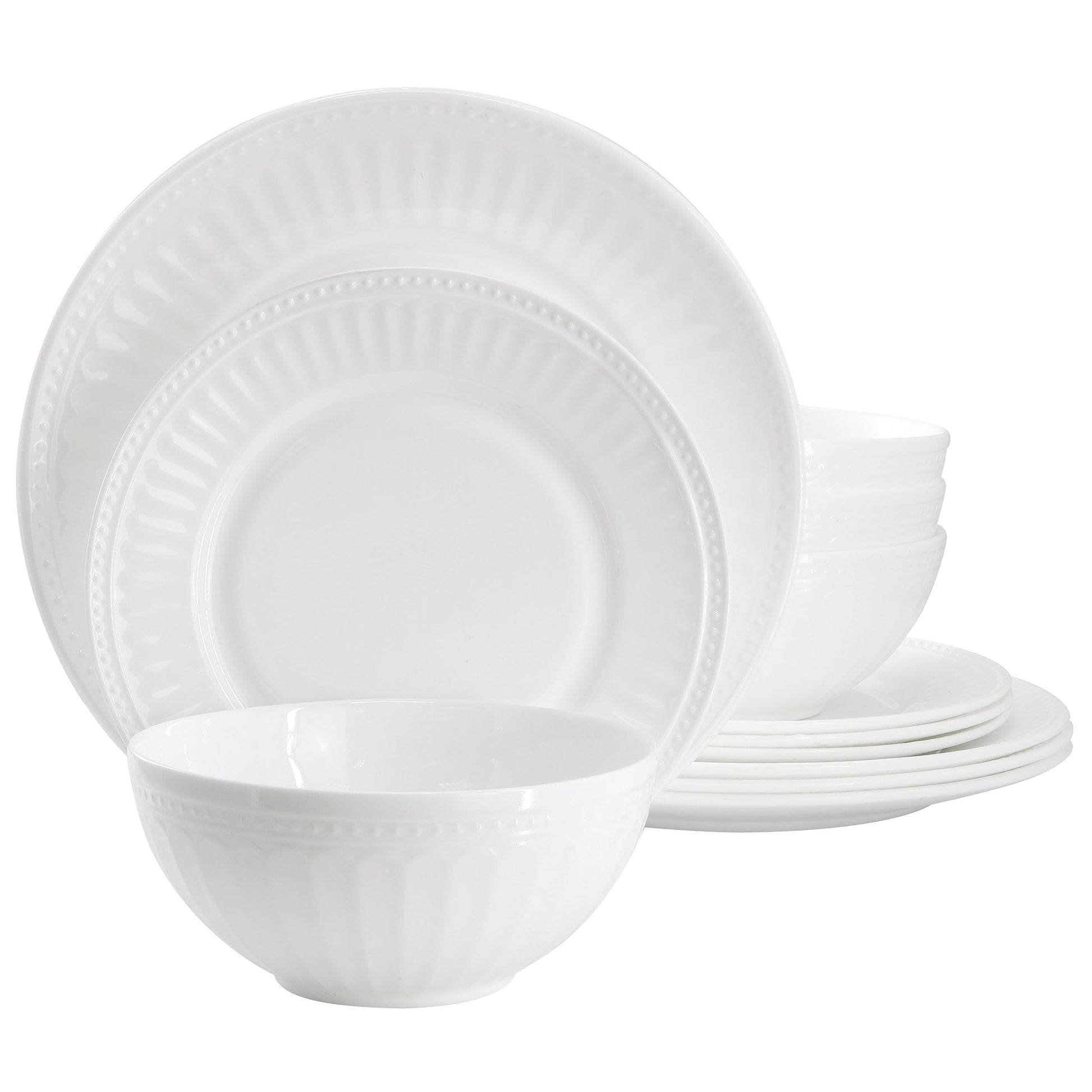 Ultra by Gibson Swanton Arch 12 Piece Break-Resistant Opal Glass Dinnerware Set in White W2B