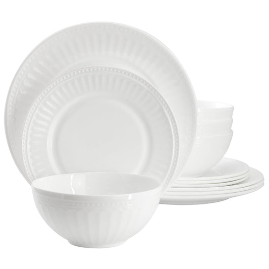 Ultra by Gibson Swanton Arch 12 Piece Break-Resistant Opal Glass Dinnerware Set in White W2B