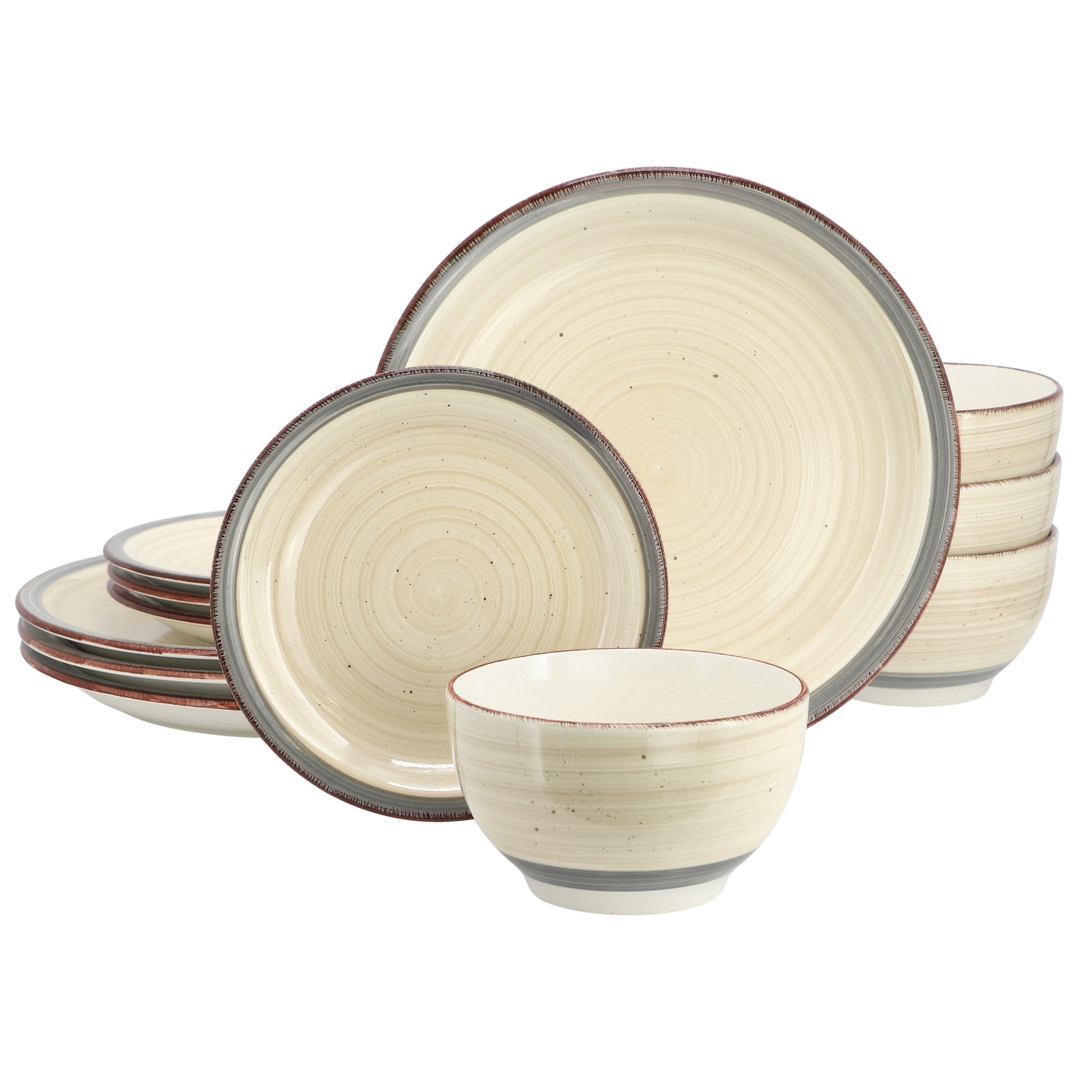 Gibson Home Holcomb 12 Piece Ceramic Dinnerware Set in Beige W2B