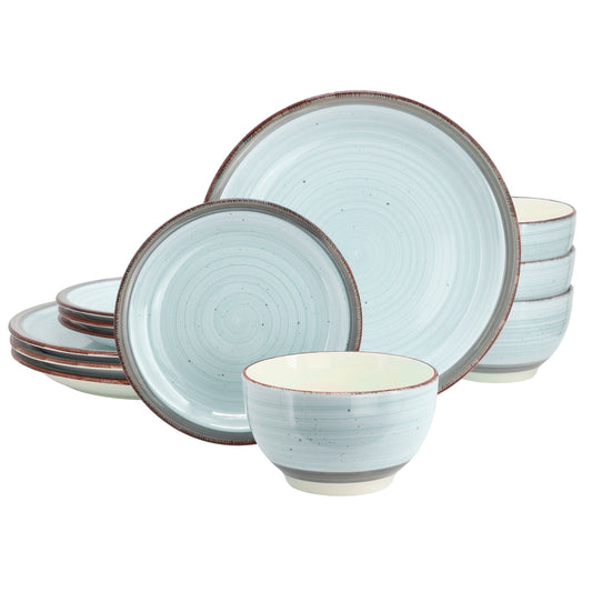 Gibson Home Holcomb 12 Piece Ceramic Dinnerware Set in Light Blue W2B