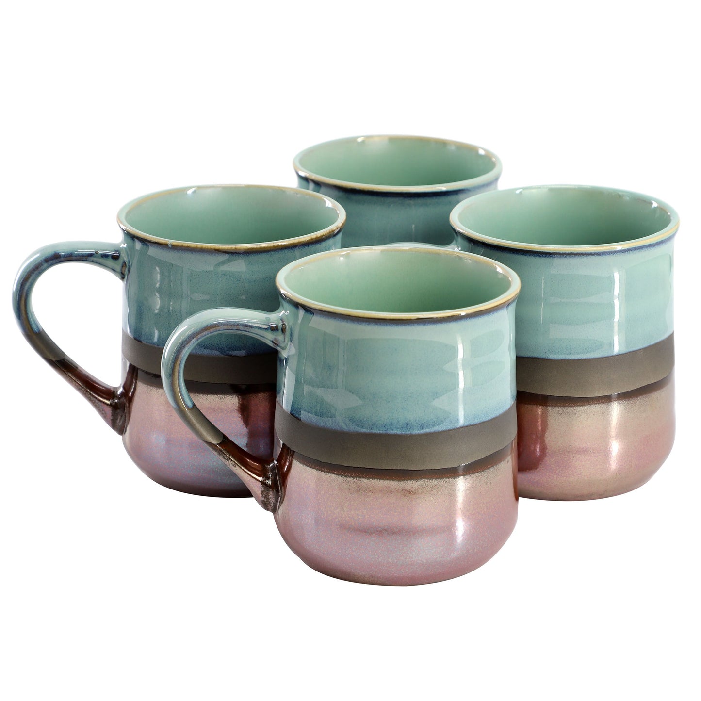 Gibson Home Copper Tonal 4 Piece 18 Ounce Stoneware Cup Set in Sage W2B