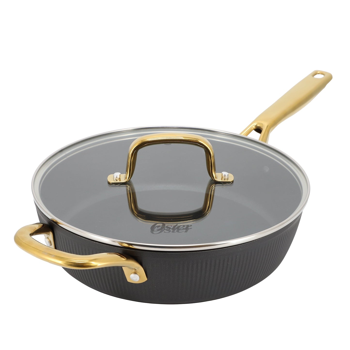 Oster Abbottsford 4 Quart Nonstick Aluminum Saute Pan with Glass Lid in Black W2B
