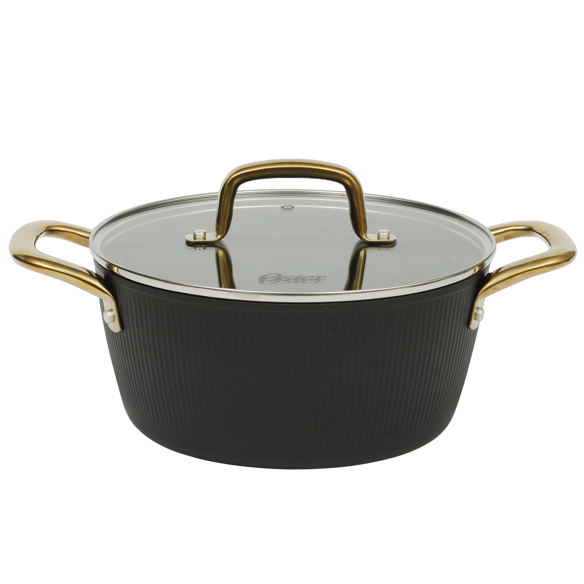 Oster Abbottsford 7 Quart Nonstick Aluminum Dutch Oven with Glass Lid in Black W2B