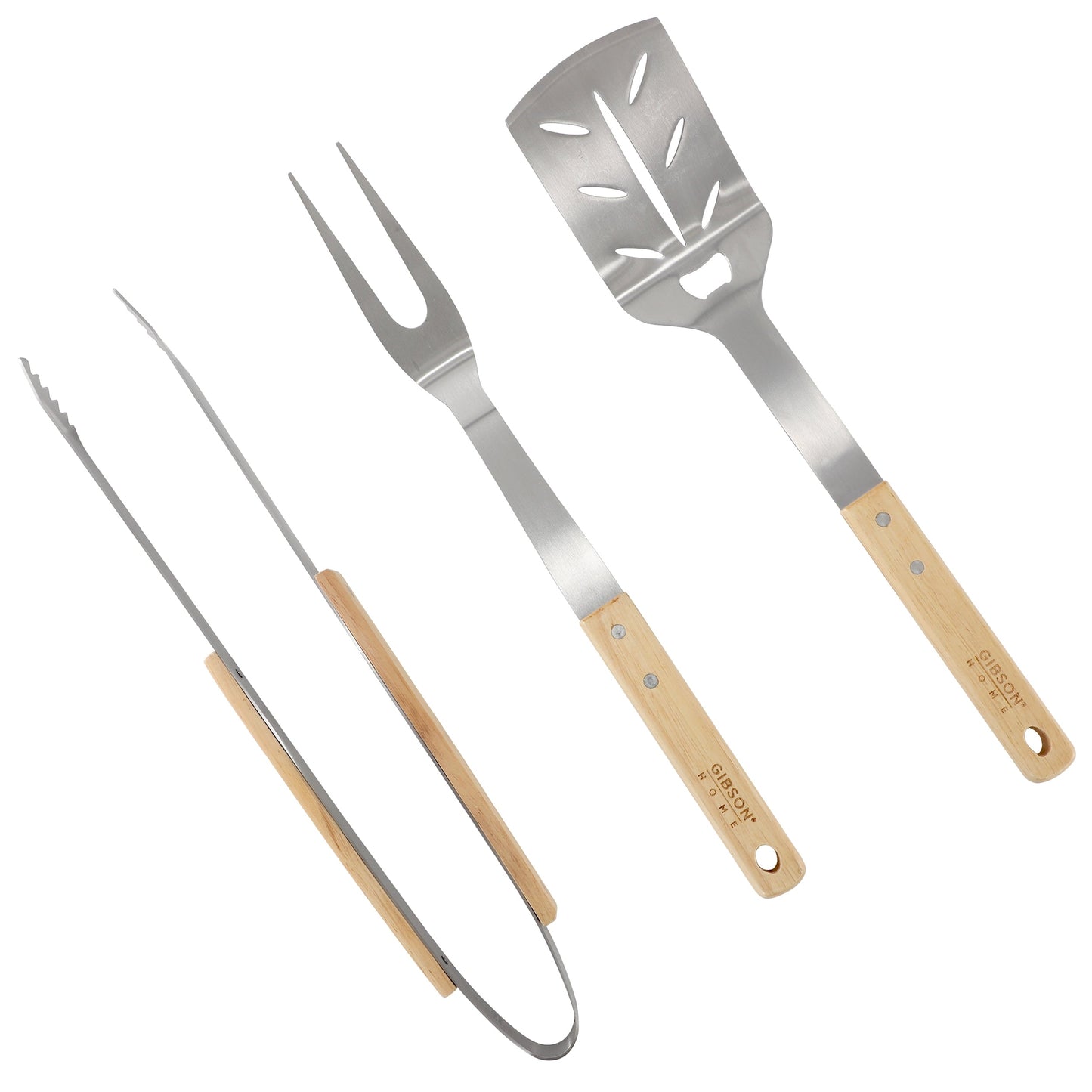 Gibson Home Barbecue Plus 3 Piece Barbecue Tool Set with Rubberwood Handles W2B