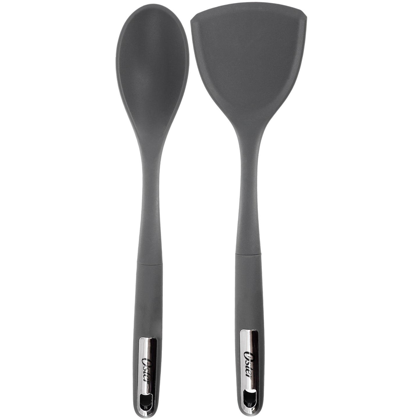 Oster Ridgecrest 2 Piece Silicone Kitchen Tool Serving Spoon and Turner Set in Gray W2B