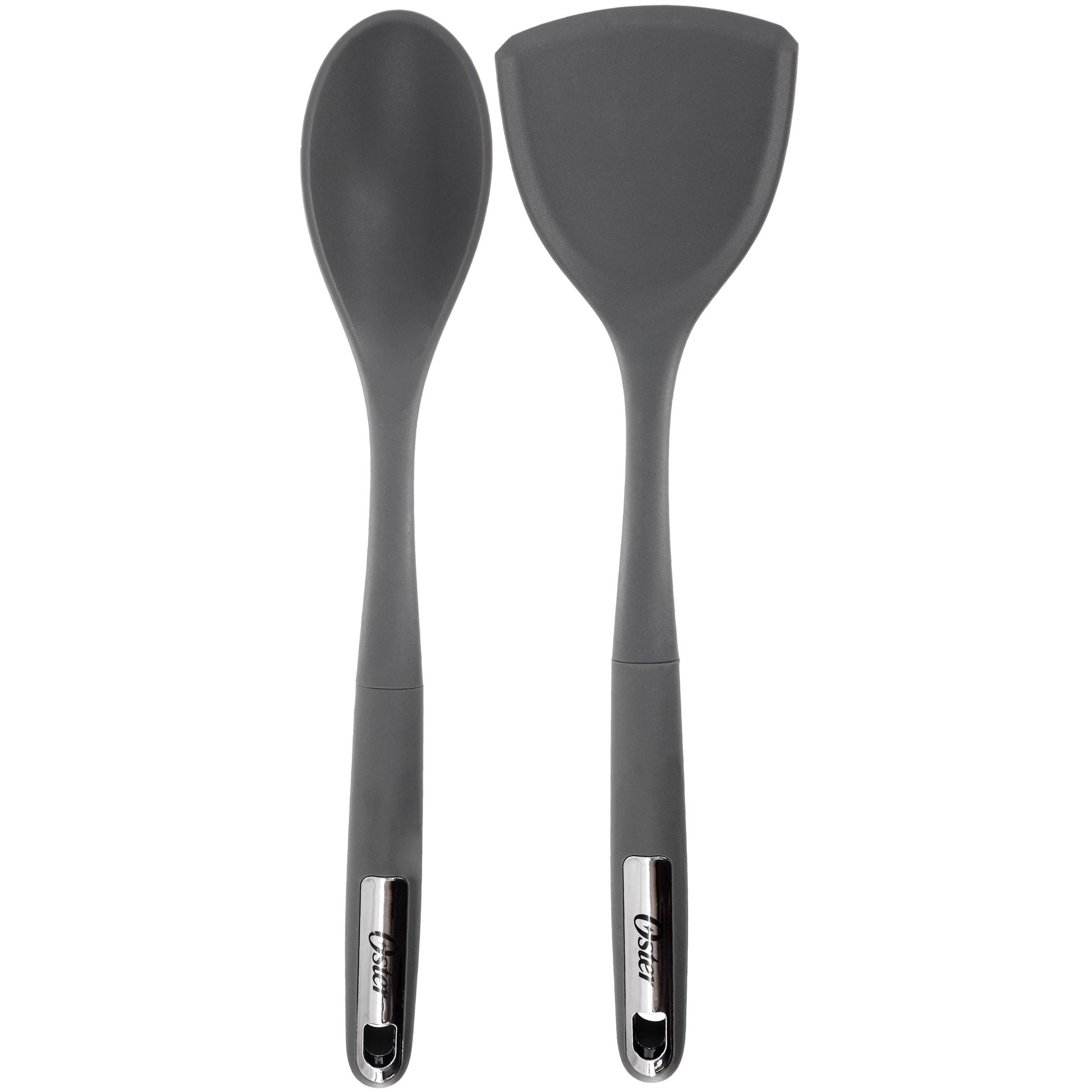Oster Ridgecrest 2 Piece Silicone Kitchen Tool Serving Spoon and Turner Set in Gray W2B