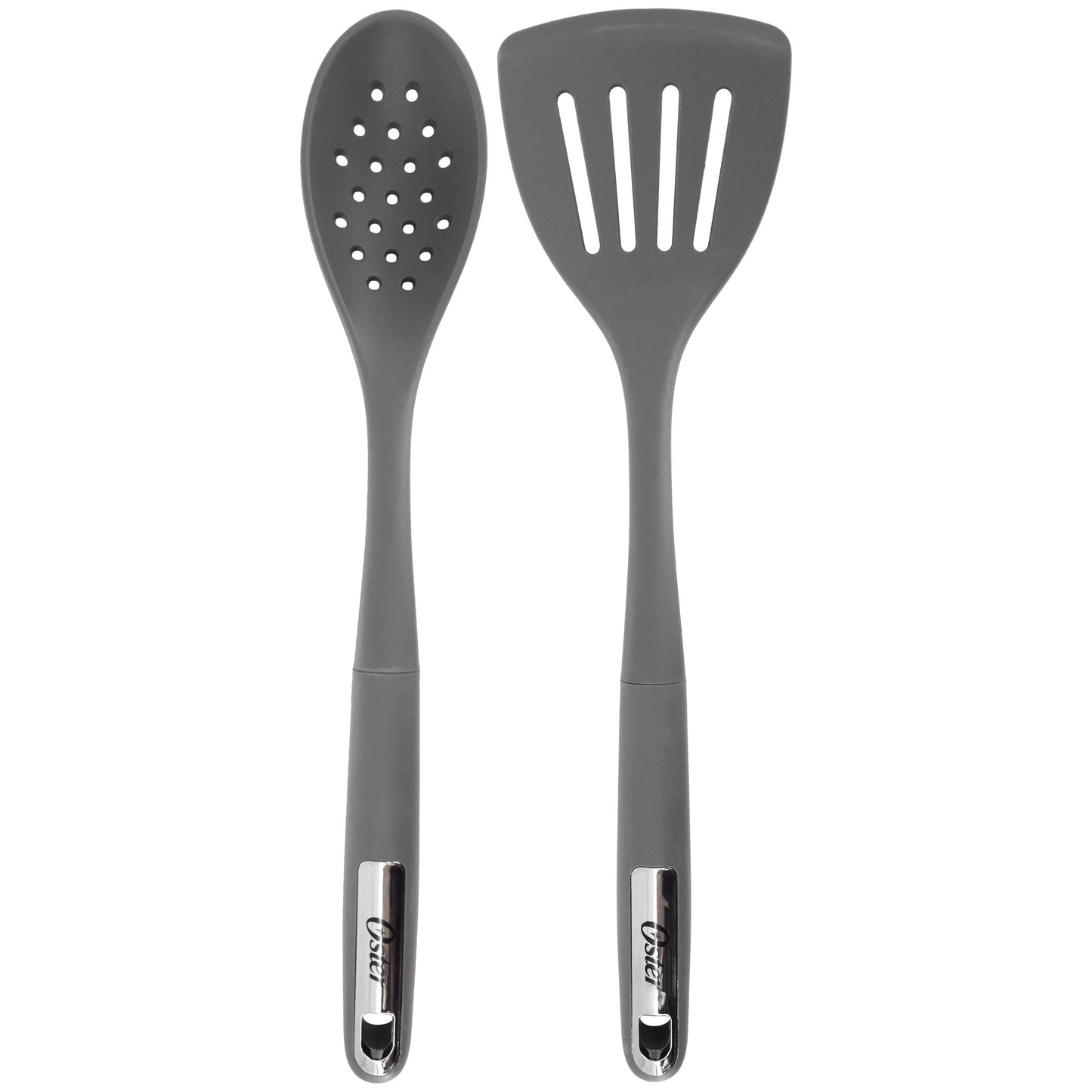 Oster Ridgecrest 2 Piece Silicone Kitchen Tool Slotted Spoon and Turner Set in Gray W2B