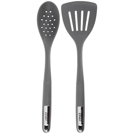 Oster Ridgecrest 2 Piece Silicone Kitchen Tool Slotted Spoon and Turner Set in Gray W2B