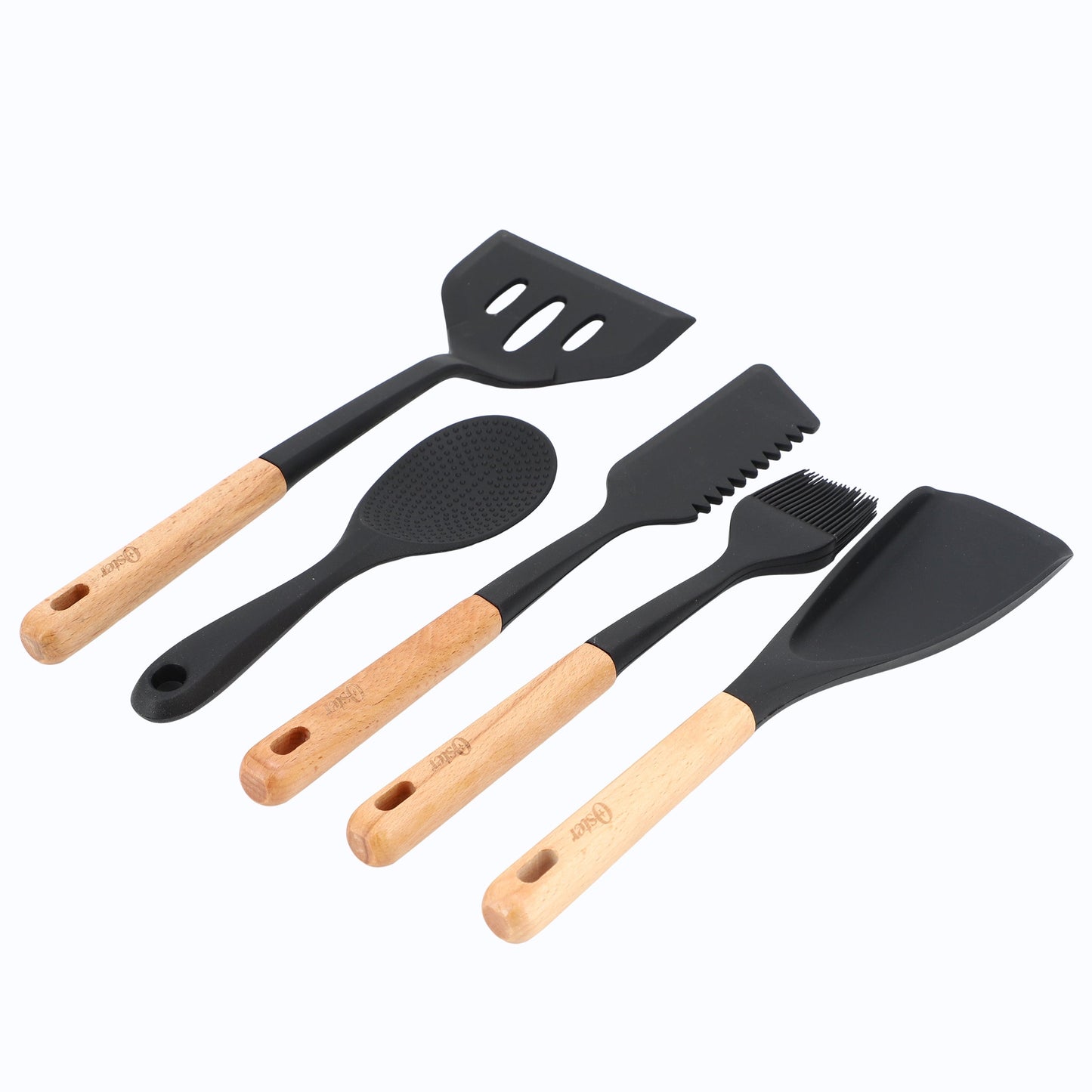 Oster Marion 5 Piece Silicone and Wood Kitchen Tool Set in Black W2B