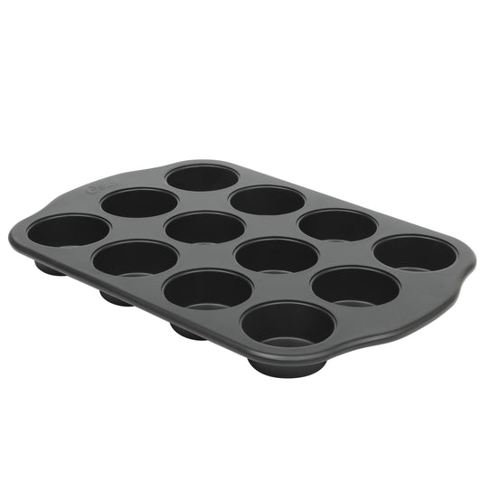 Oster Teston Platinum Collection 12-Cup Nonstick Carbon Steel Muffin Pan in Matte Black W2B