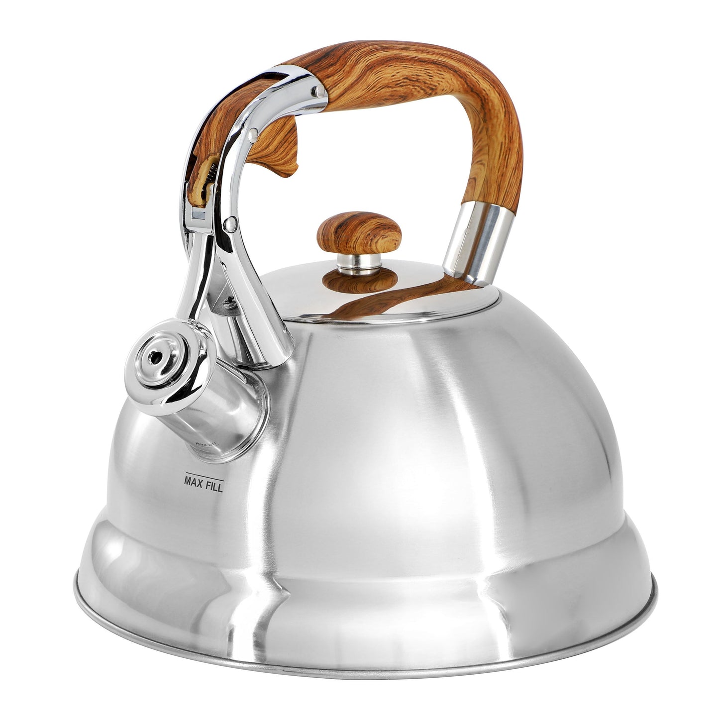 Mr. Coffee Woodmont 2 Quart Stainless Steel Stovetop Whistling Tea Kettle in Silver W2B