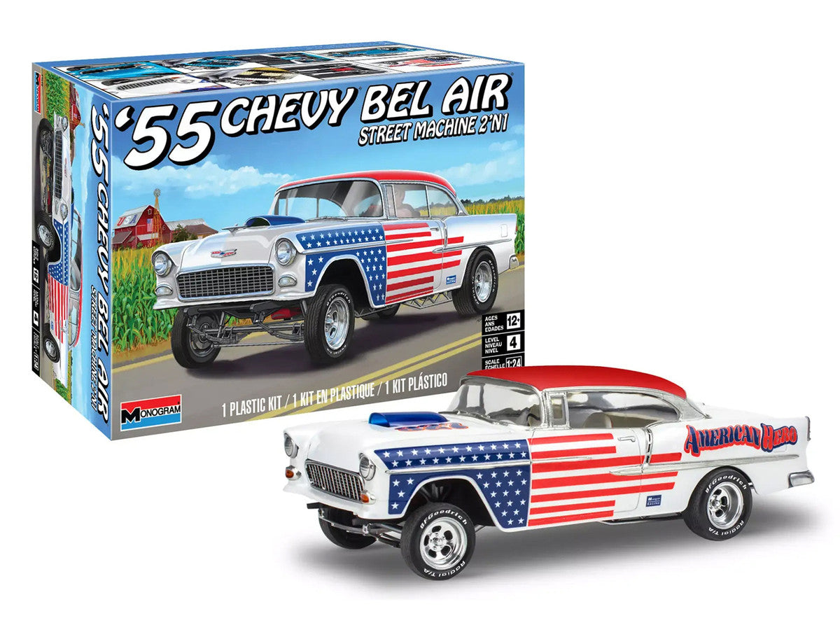Level 4 Model Kit 1955 Chevrolet Bel Air Street Machine 2-in-1 Kit 1/24 Scale Model by Revell Revell