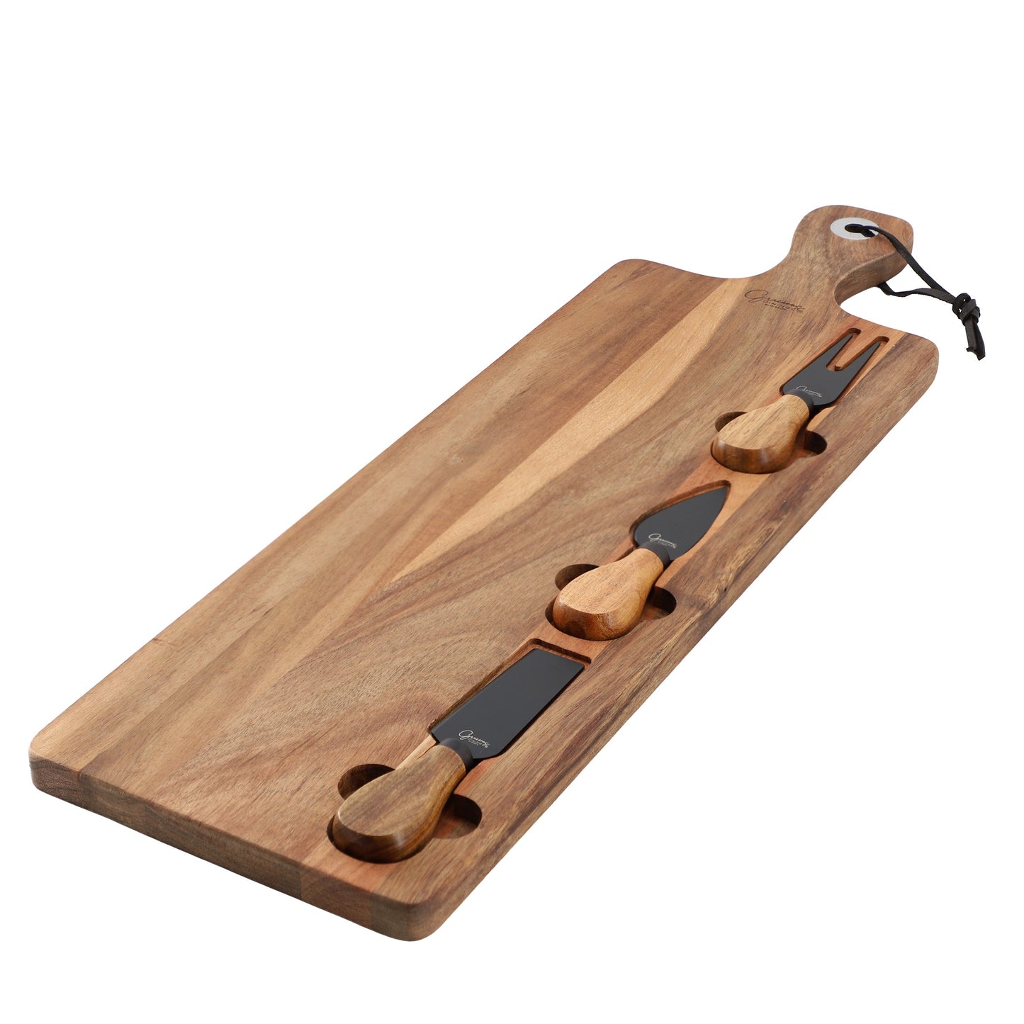 Gibson Elite Gracious Dining 4 Piece Acacia Wood Charcuterie Board With Cheese Knives in Brown W2B