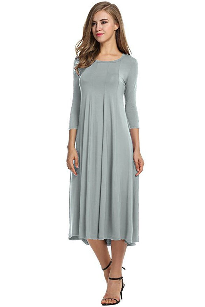 Crew Neck Sleeve Solid Color Swing Dress Best YouTube Store