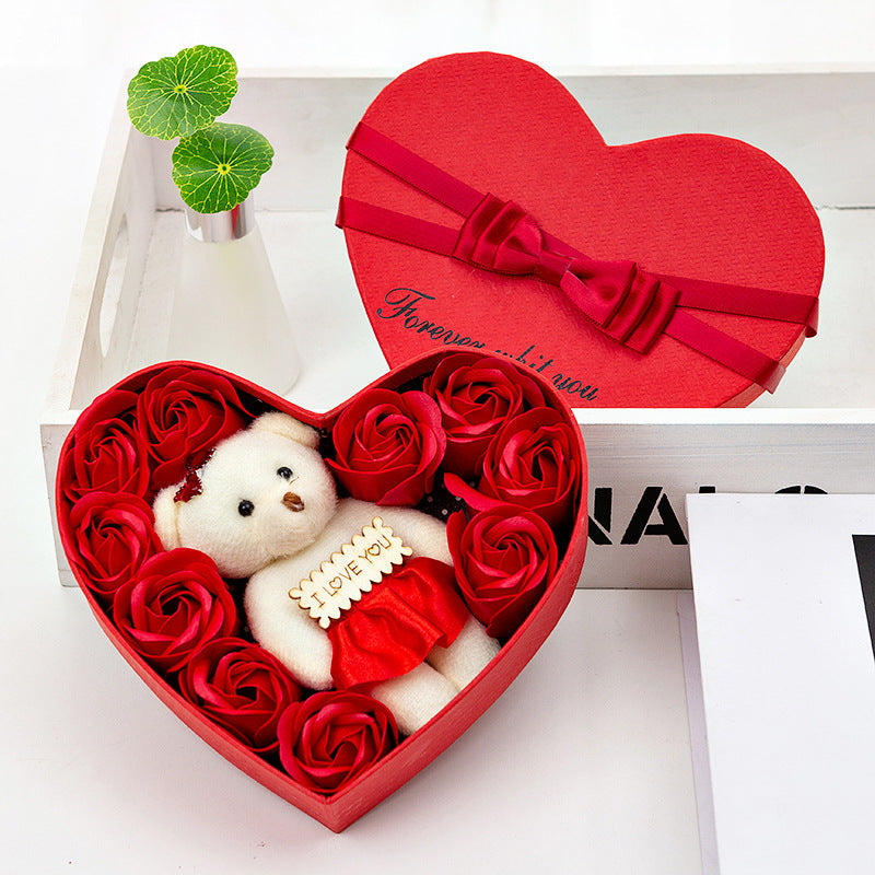 10 Soap Flower Rose Gift Box Bear Christmas Girlfriend Birthday Wedding Gift for Valentine's Day CJD