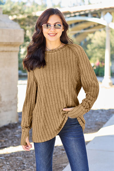 Basic Bae Full Size Ribbed Round Neck Long Sleeve Knit Top LuxuryLifeWay Online Store
