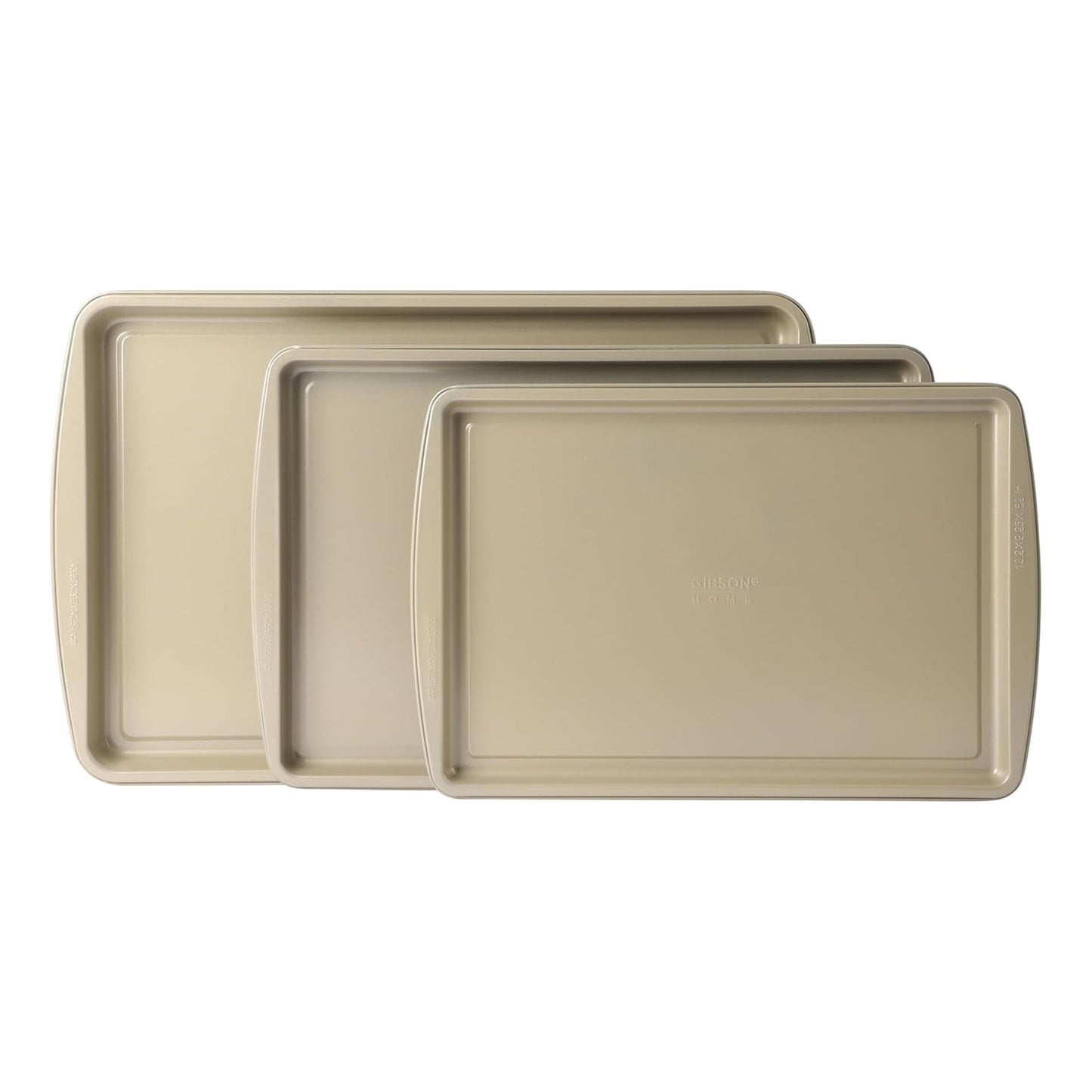 Gibson Home Lyneham 3 Piece Carbon Steel Nonstick Cookie Sheet Set in Champagne Gold W2B