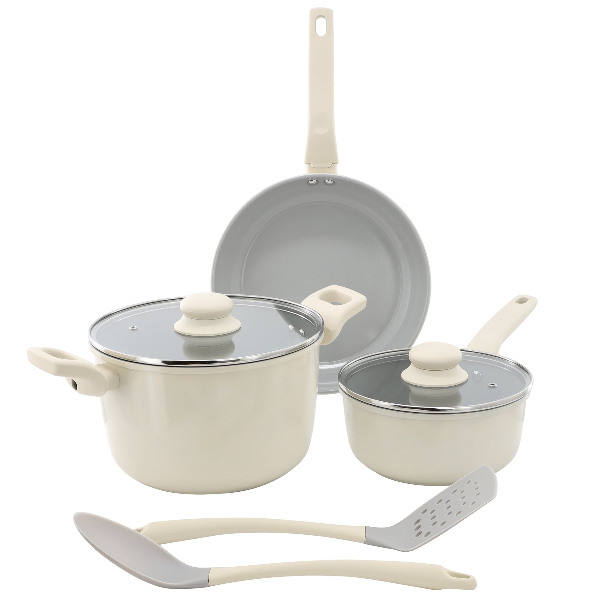 Gibson Home Barnsdall 7 Piece Ceramic Nonstick Aluminum Cookware Set in Linen W2B