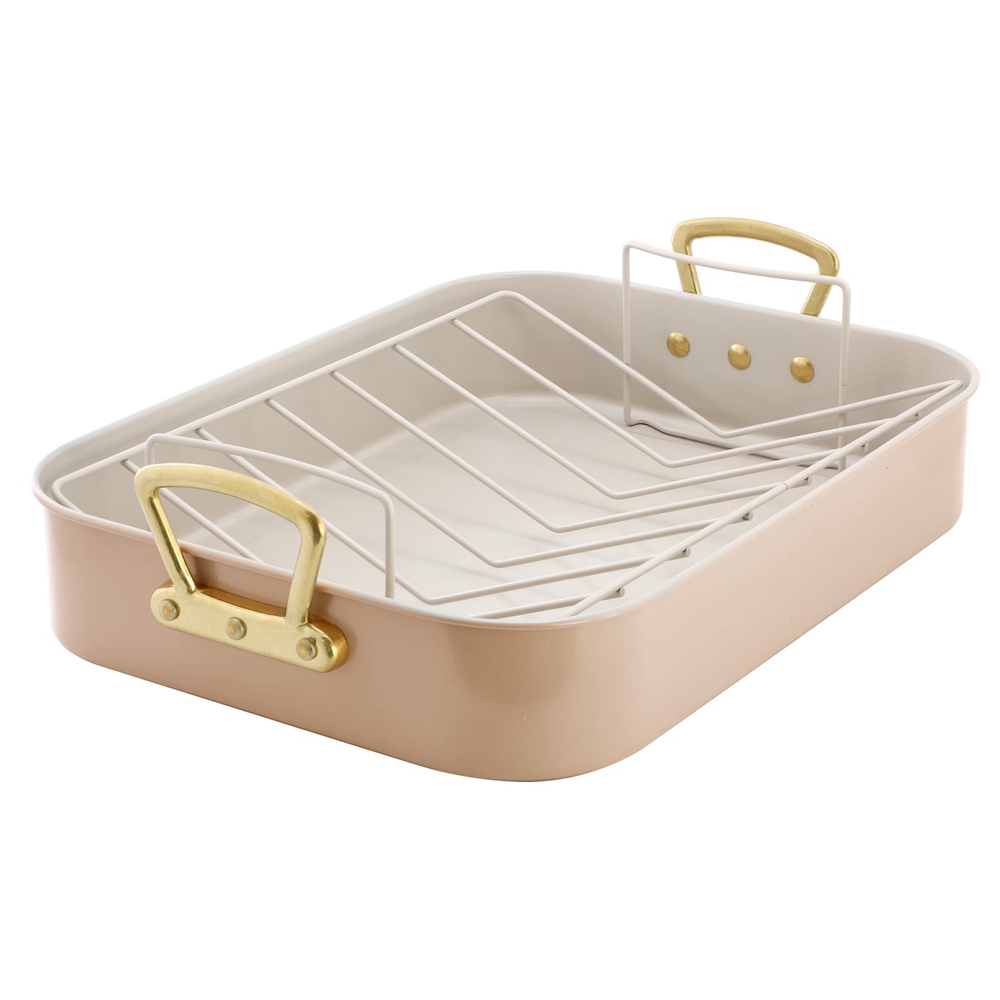 Gibson Home Broxton 2 Piece Nonstick Steel Roaster Pan in Apricot with Rack W2B
