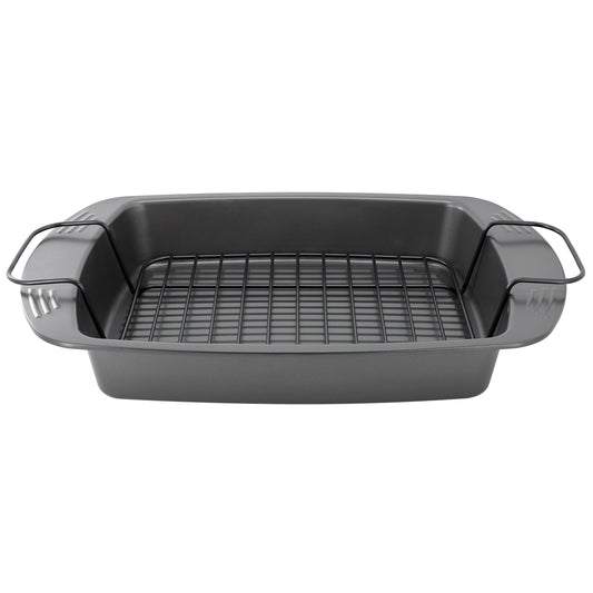 Gibson Home Towerhill 16.7 x 12.7 Inch Nonstick Steel Roaster Pan with Rack W2B