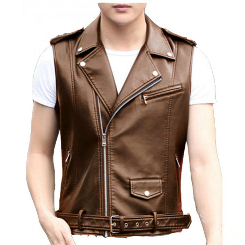 Short Slim Punk Motorcycle Vest Oblique Zipper PU Leather Jacket LadyShow.Store