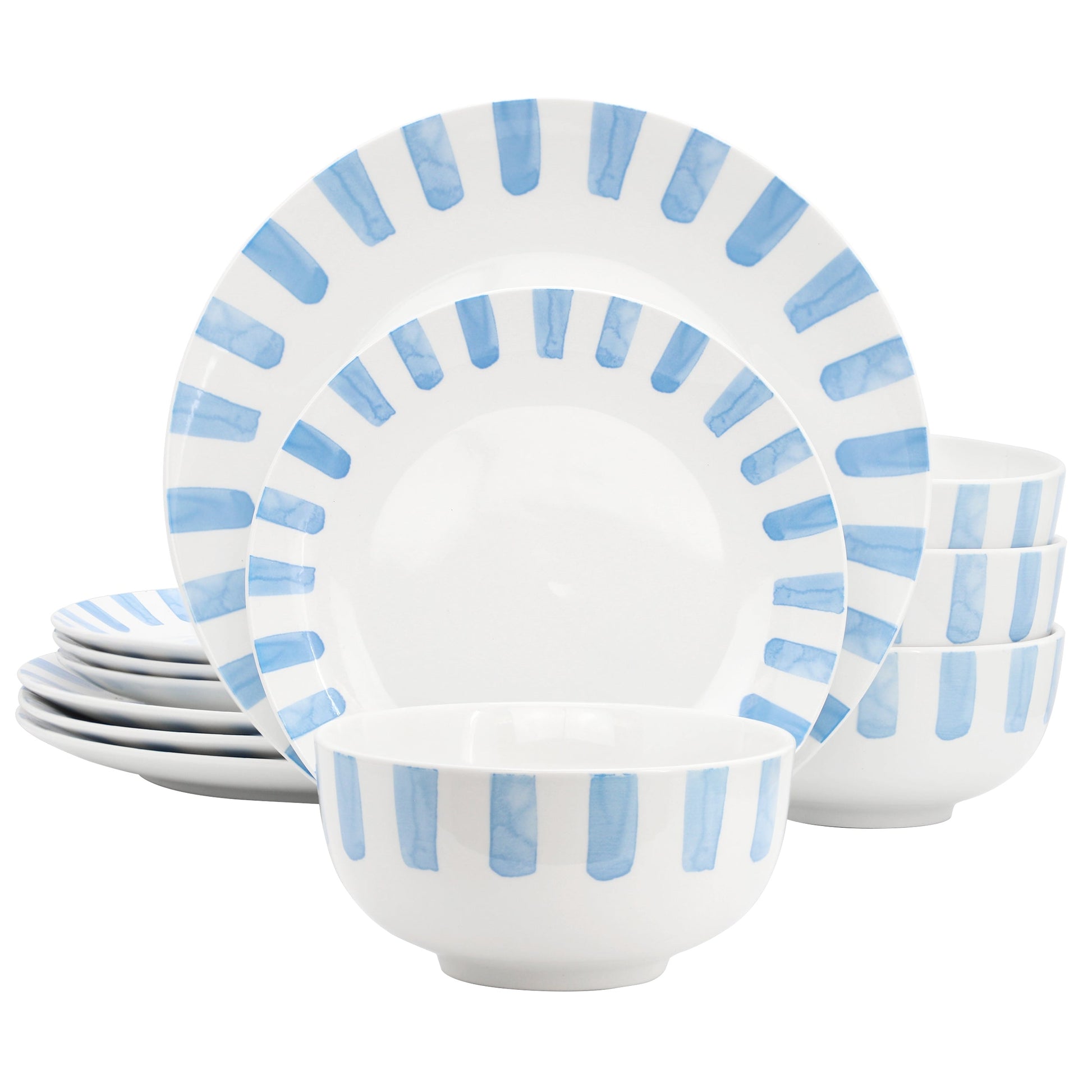 Gibson Home Pacific Waves 12 Piece Round Ceramic Dinnerware Set in Blue W2B